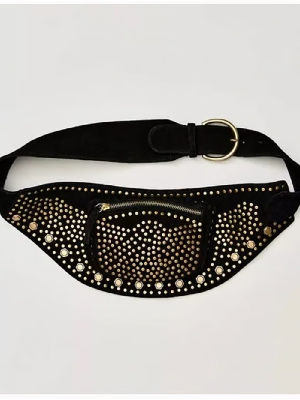 Free People M/L New with Tags Studded Black Suede Waist Bag Belt
